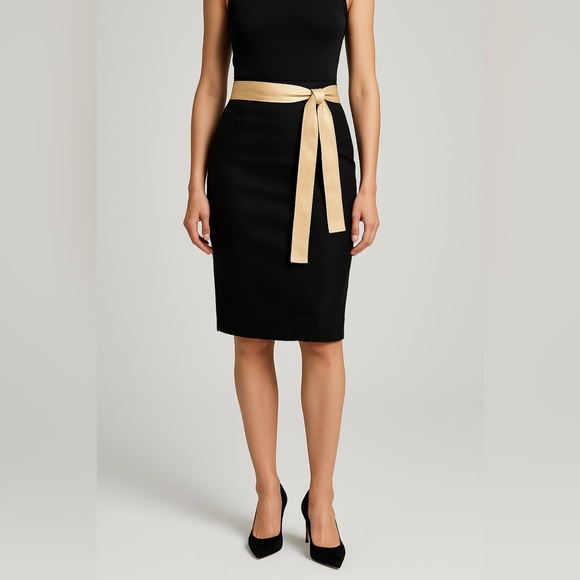 Diane Von Furstenberg Dresses & Skirts - Diane von Furstenberg Black Linen Stretch Pencil Skirt w/ Contrast Belt Size 4